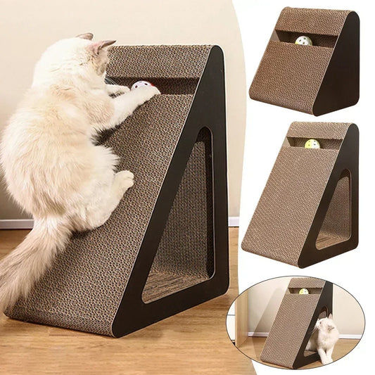ClawPlay™ – 2-in-1 Triangle Cat Scratcher with Ball Toy